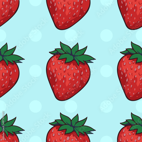 Seamless vector pattern with berries on polka dot background