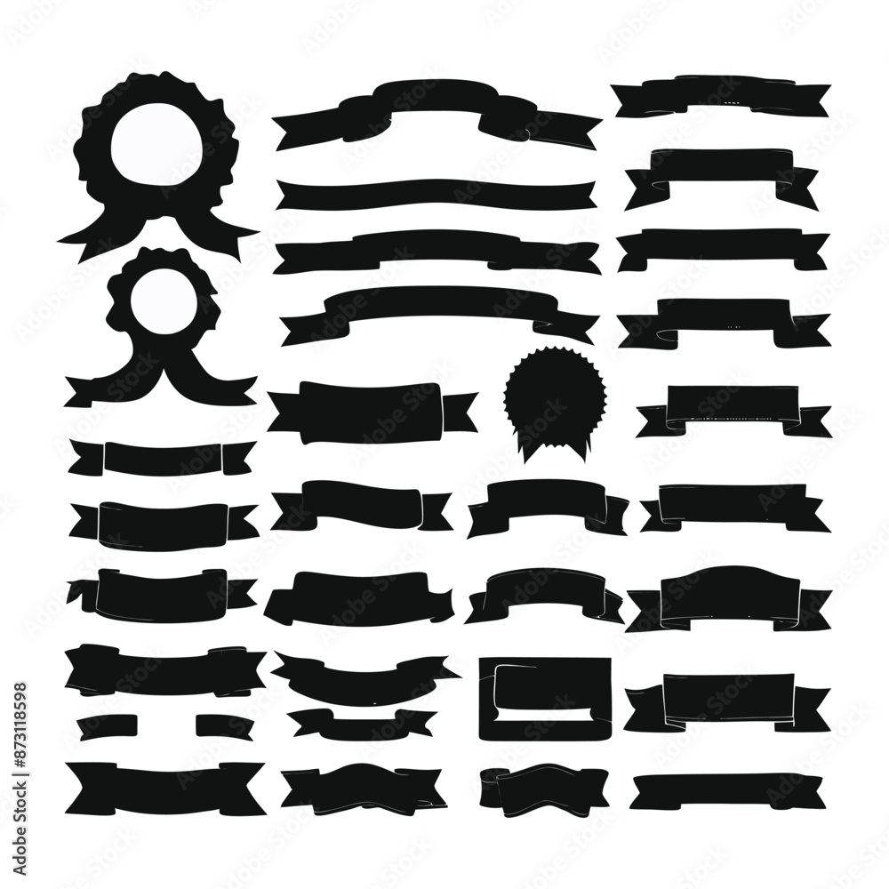 Banner ribbon set silhouette vector black shape	