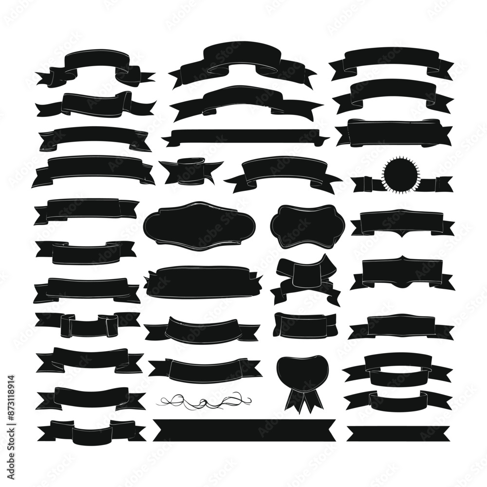 Banner ribbon set silhouette vector black shape Banner ribbon set silhouette vector black shape