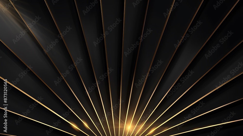 Obraz premium Black background with golden rays, minimalistic and luxurious, colorful accents, ultra HD high quality