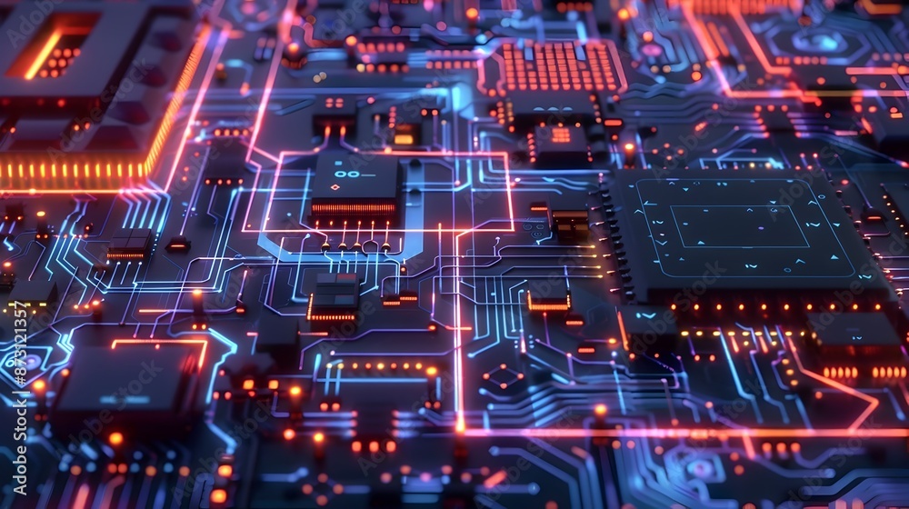 Glowing Futuristic Circuit Board with Vibrant Colorful Illumination Glowing Futuristic Circuit Board with Vibrant Colorful Illumination