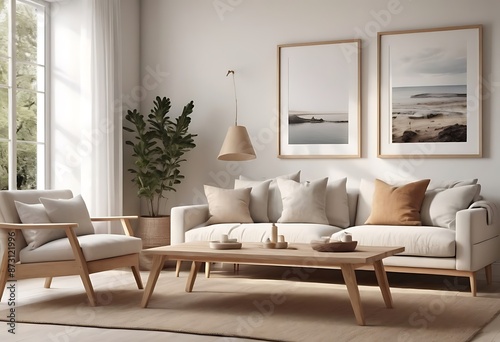 Frame mockup, ISO A paper size. Living room poster mockup. Interior mockup with house white background. Modern interior design. 3D render