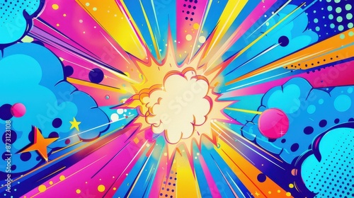 pop art background with comic book explosion in pink