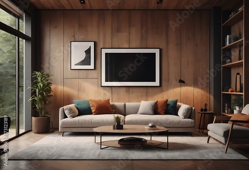Frame mockup, ISO A paper size. Living room poster mockup. Interior mockup with house white background. Modern interior design. 3D render
