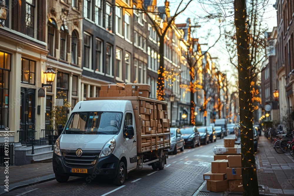 Obraz premium A delivery truck with several stacks of boxes inside professional photography