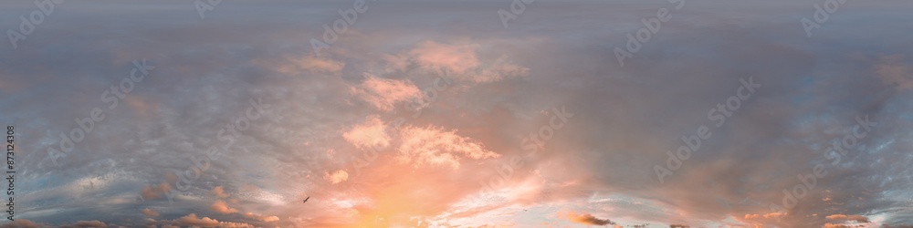 360 panorama of glowing sunset sky with bright pink Cumulus clouds. HDR 360 seamless spherical panorama. Full zenith or sky dome sky replacement for aerial drone panoramas. Climate and weather change. 360 panorama of glowing sunset sky with bright pink Cumulus clouds. HDR 360 seamless spherical panorama. Full zenith or sky dome sky replacement for aerial drone panoramas. Climate and weather change.