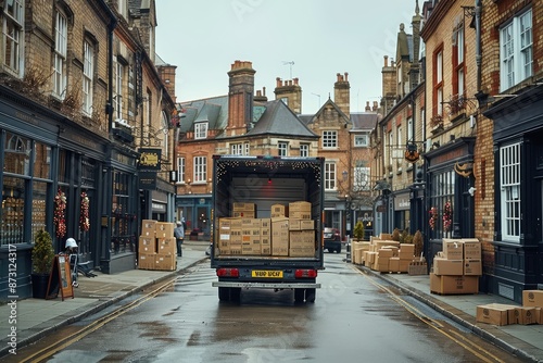 A delivery truck with several stacks of boxes inside professional photography photo