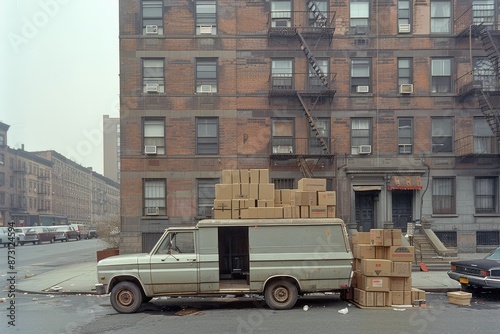 A delivery truck with several stacks of boxes inside professional photography photo