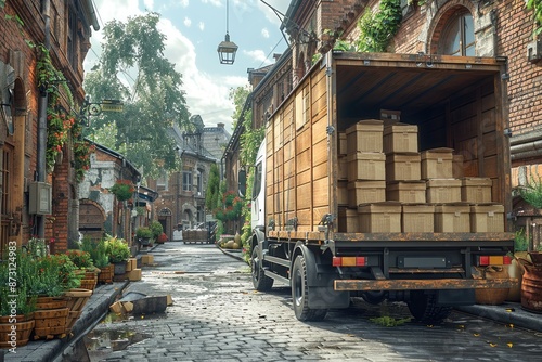 A delivery truck with several stacks of boxes inside professional photography photo