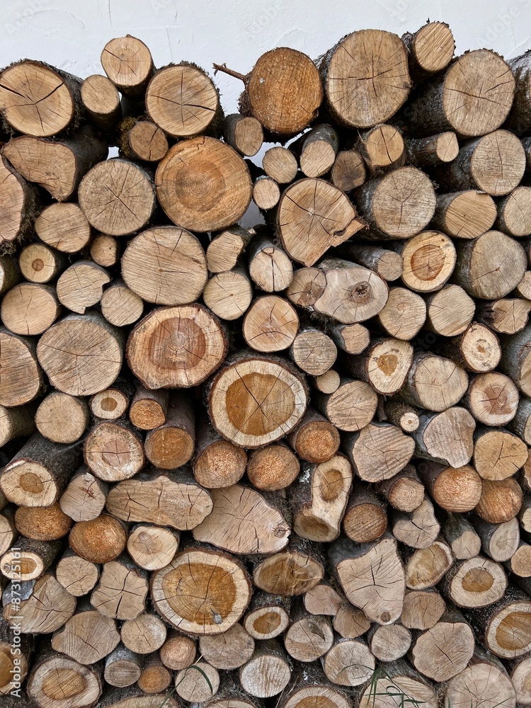 stacked firewood in front of a biomass power plant - texture stacked firewood in front of a biomass power plant - texture