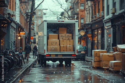 A delivery truck with several stacks of boxes inside professional photography photo