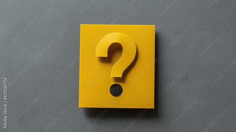 Fototapeta premium Neatly folded yellow paper question mark on grey square background