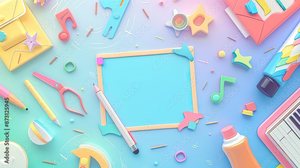 Colorful back to school supplies flat lay with stationery, notebooks, and creative tools arranged on a pastel background. Colorful back to school supplies flat lay with stationery, notebooks, and creative tools arranged on a pastel background.