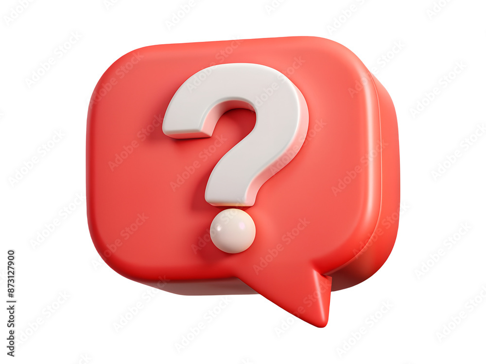 3D render white color question mark in red pastel speech bubble icon isolated on white cut out transparent background. 3D render white color question mark in red pastel speech bubble icon isolated on white cut out transparent background.
