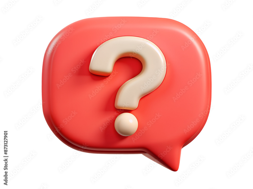 3D render white color question mark in red pastel speech bubble icon isolated on white cut out transparent background. 3D render white color question mark in red pastel speech bubble icon isolated on white cut out transparent background.