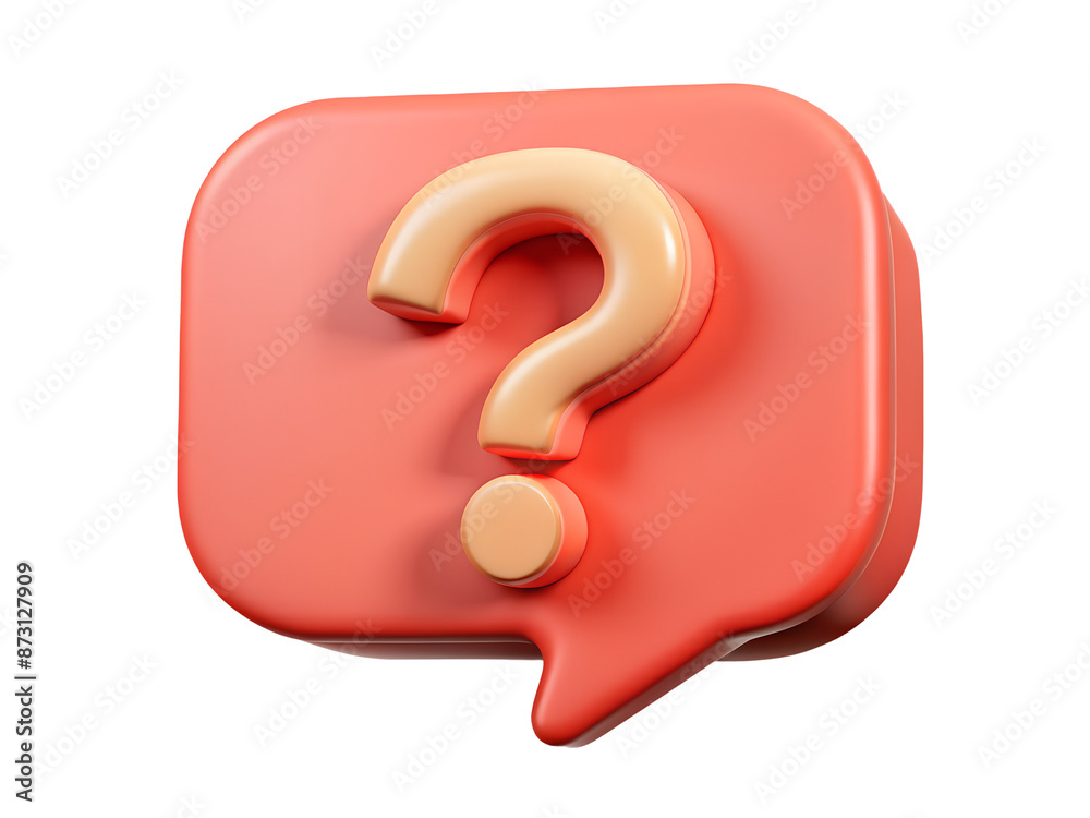3D render white color question mark in red pastel speech bubble icon isolated on white cut out transparent background. 3D render white color question mark in red pastel speech bubble icon isolated on white cut out transparent background.