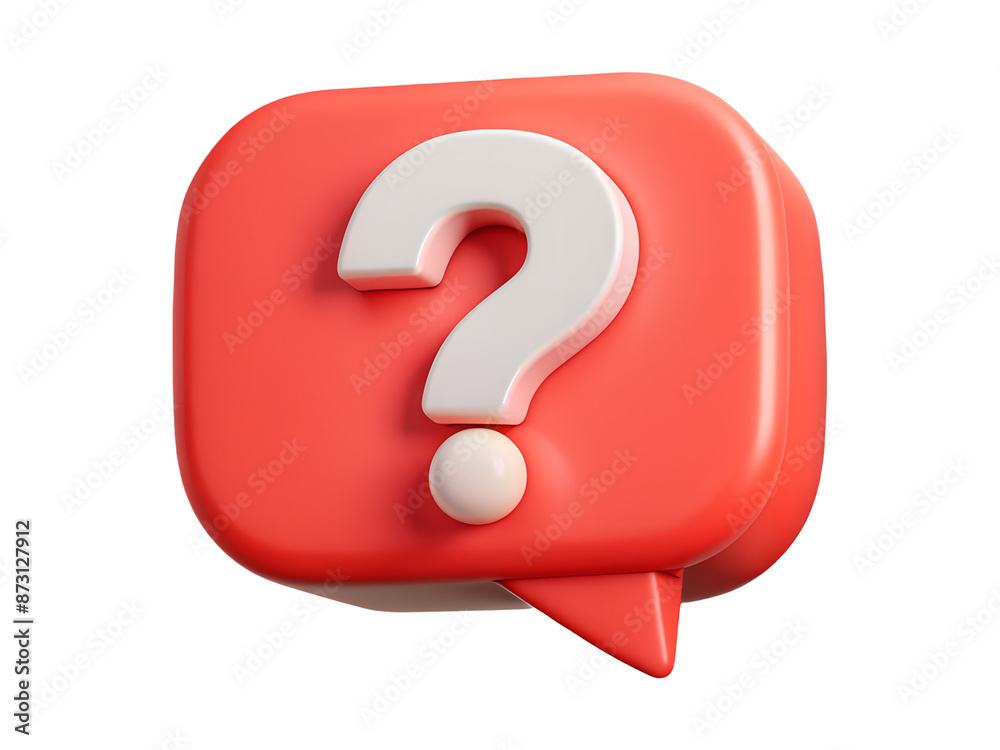 3D render white color question mark in red pastel speech bubble icon isolated on white cut out transparent background. 3D render white color question mark in red pastel speech bubble icon isolated on white cut out transparent background.
