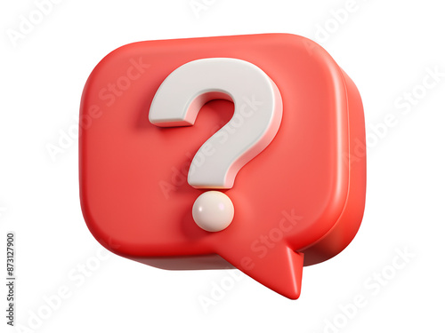 3D render white color question mark in red pastel speech bubble icon isolated on white cut out transparent background.