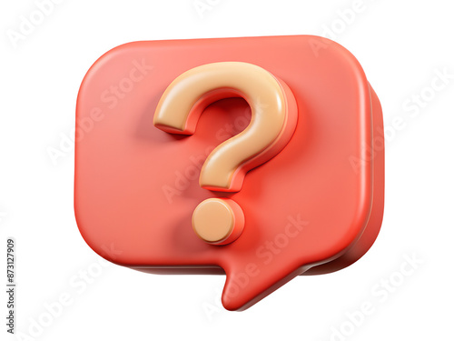 3D render white color question mark in red pastel speech bubble icon isolated on white cut out transparent background.