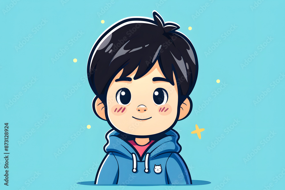 Flat logo illustration of a cute Asian Boy isolated on plain, simple background. Generative AI Flat logo illustration of a cute Asian Boy isolated on plain, simple background. Generative AI