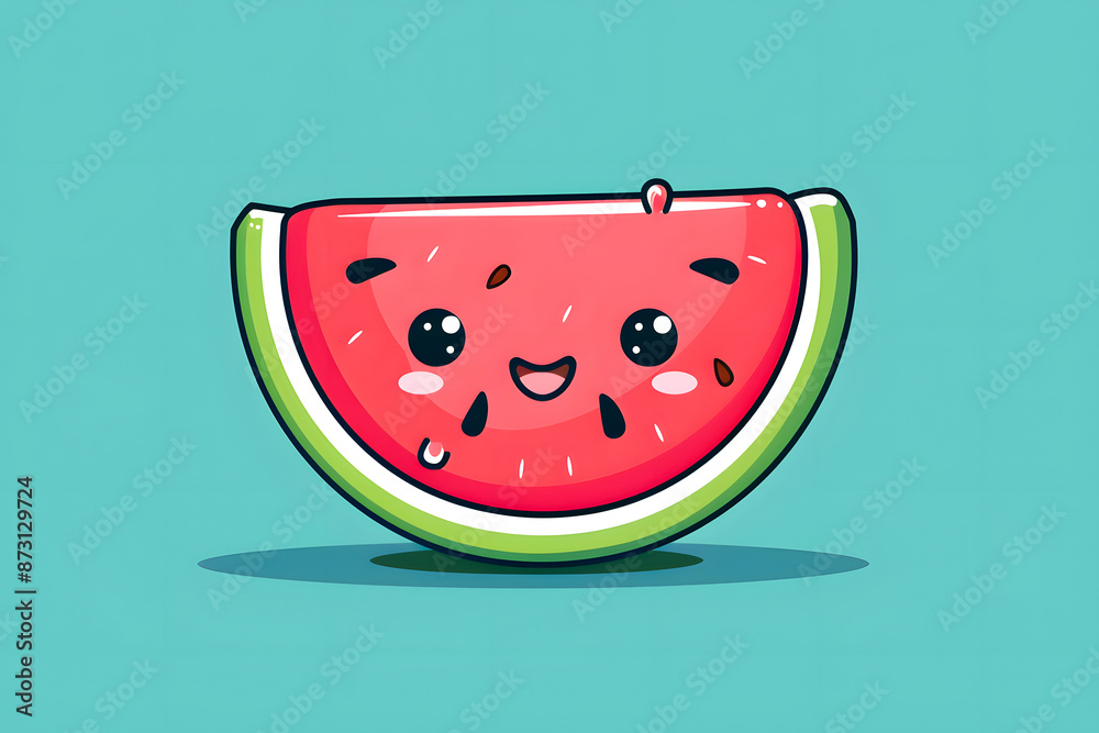 Flat logo illustration of a cute watermelon, isolated on plain, simple background. Generative AI Flat logo illustration of a cute watermelon, isolated on plain, simple background. Generative AI