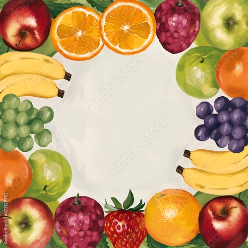 Fruits and vegetables circle frame isolated,fresh vegetables and fruits isolated on white background