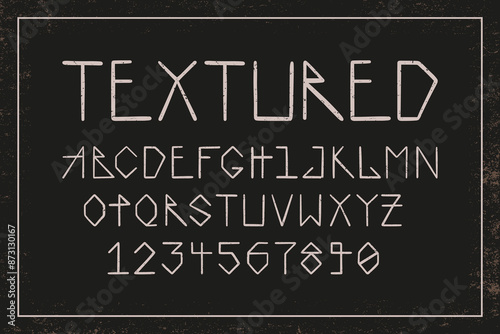 Hand drawn decorative textured alphabet and numbers set. Abstract font, Latin uppercase letters design