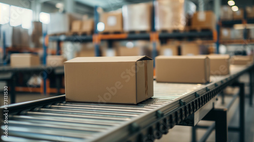 Wallpaper Mural Line of cardboard boxes on a conveyor belt in a warehouse for package docking Torontodigital.ca