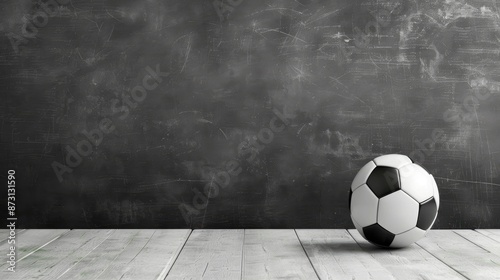 Soccer ball on blackboard against white backdrop