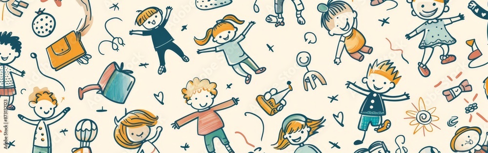 Whimsical Children Activities in Colorful Illustration