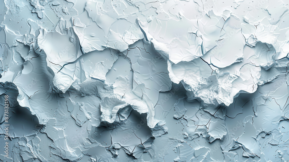 A close-up view of a textured, cracked surface resembling an abstract icy landscape or dried paint. A close-up view of a textured, cracked surface resembling an abstract icy landscape or dried paint.