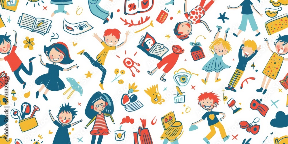 Whimsical Children Activities in Colorful Illustration Whimsical Children Activities in Colorful Illustration