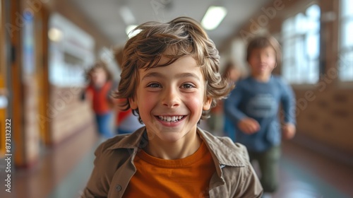 Lively School Scene: Children Running with Laughter