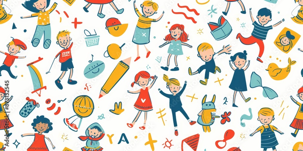 Whimsical Children Activities in Colorful Illustration Whimsical Children Activities in Colorful Illustration