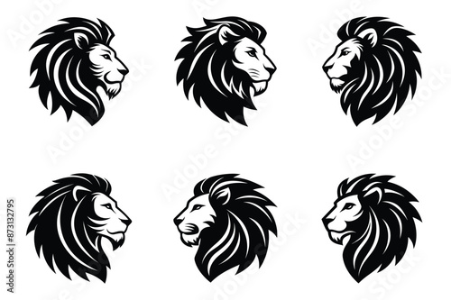 Lion head side view silhouette icon vector art illustration bundle set