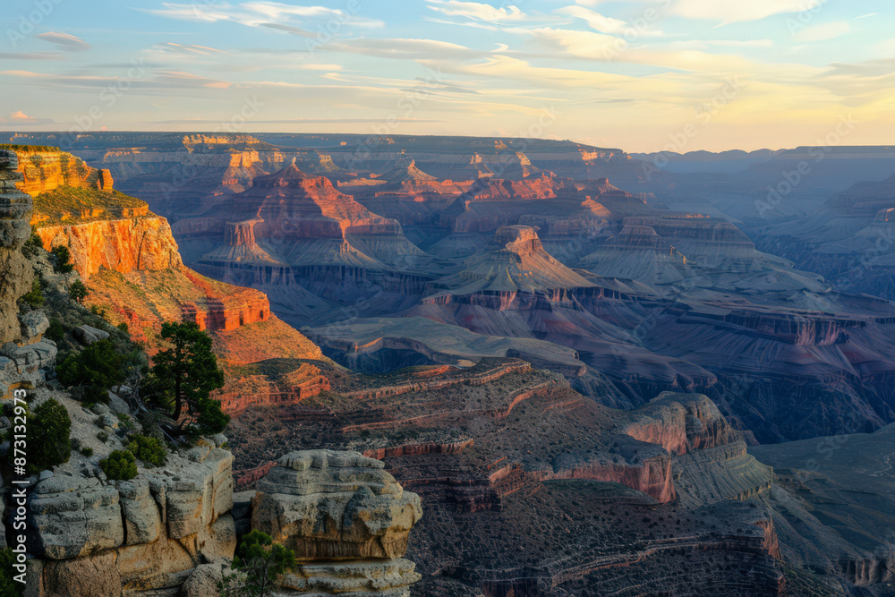 the Grand Canyon at sunset, with vivid colors and intricate rock formations in Arizona, USA the Grand Canyon at sunset, with vivid colors and intricate rock formations in Arizona, USA