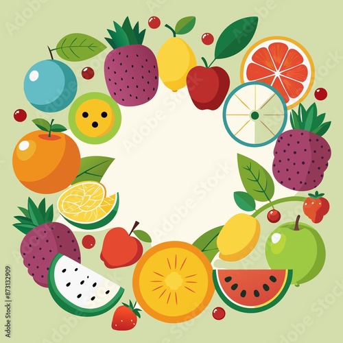 Fruits and vegetables circle frame isolated,fresh vegetables and fruits isolated on white background