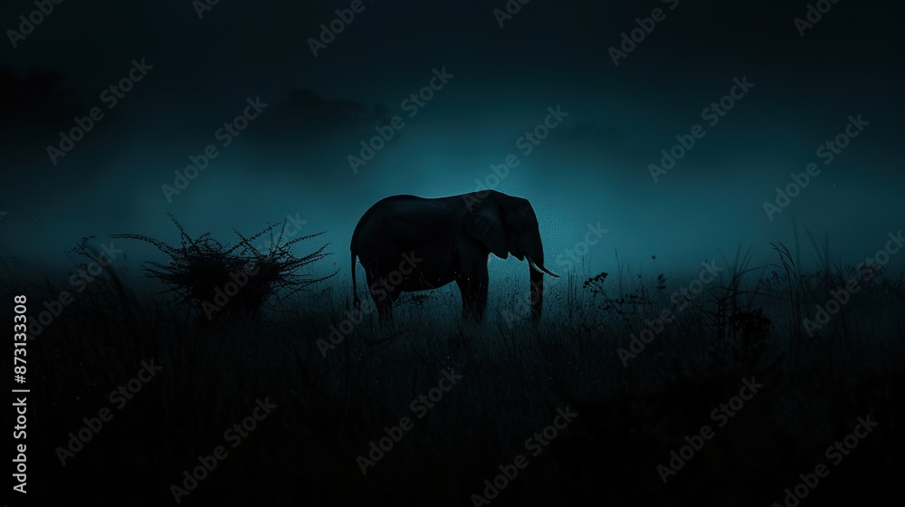 Elephant Silhouette in a Misty Night Elephant Silhouette in a Misty Night