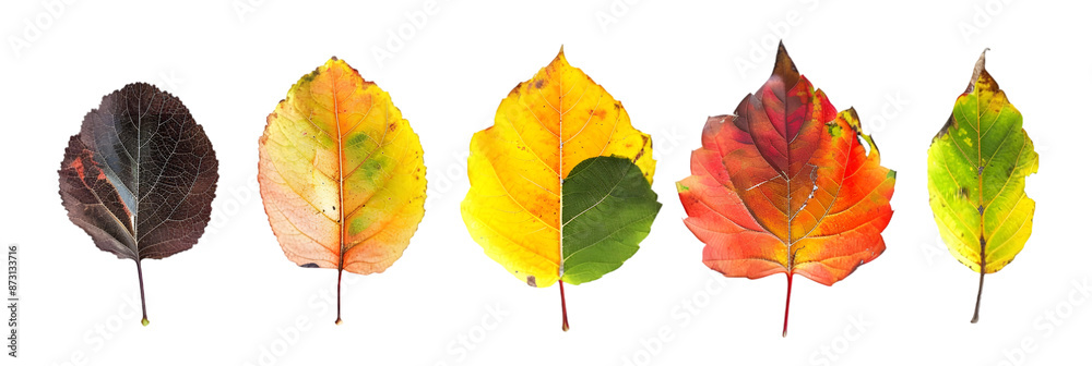 Five Autumn Leaves on Black Background