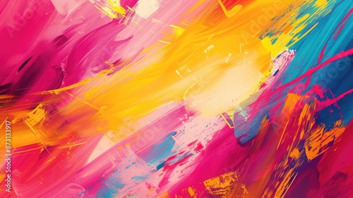 A vibrant abstract background with expressive brush strokes in vivid colors.