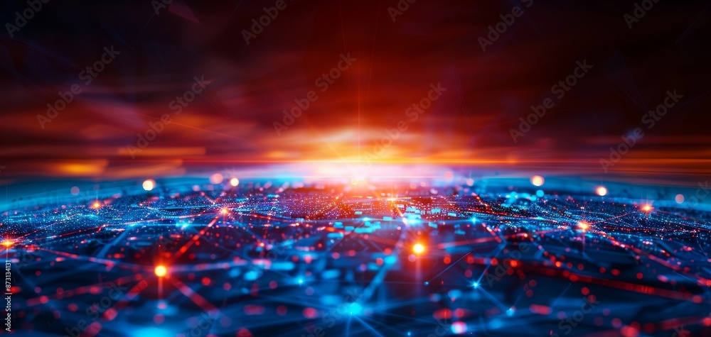 Obraz premium Digital globe with interconnected business hubs, global network, concept