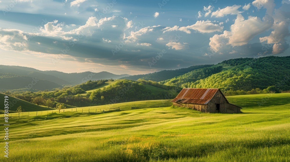 Rustic Barn in a Rolling Green Landscape Rustic Barn in a Rolling Green Landscape