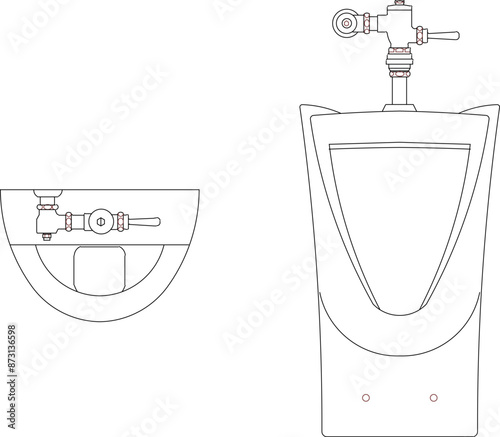 Vector silhouette illustration sketch drawing design detail Sanitary ware set monoblock urinal for urination