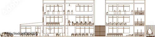 Vector silhouette illustration sketch of detailed design of architectural engineering designs and sections of school buildings and educational courses