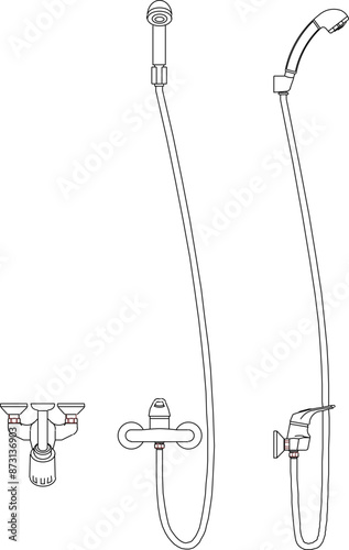 Vector silhouette illustration sketch of detailed design of Sanitary ware shower set for bathroom