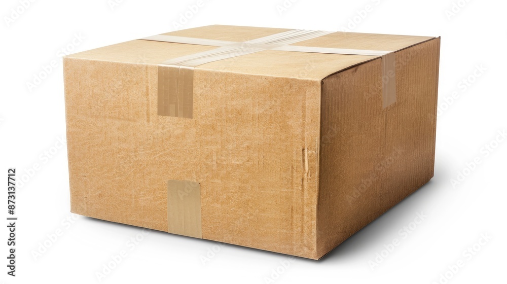 Brown cardboard delivery box on white background with clipping path Brown cardboard delivery box on white background with clipping path