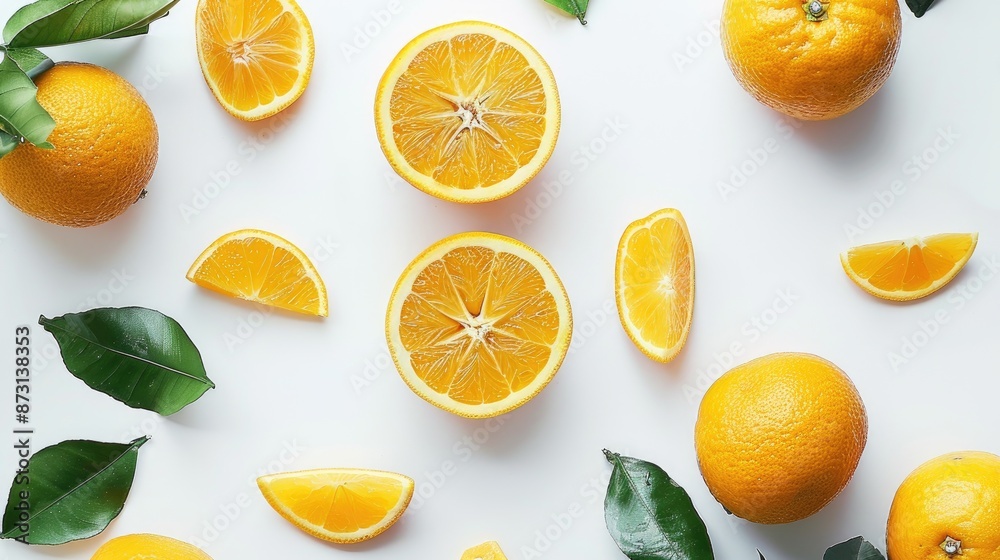 Oranges with white background and citrus fruit slices Oranges with white background and citrus fruit slices