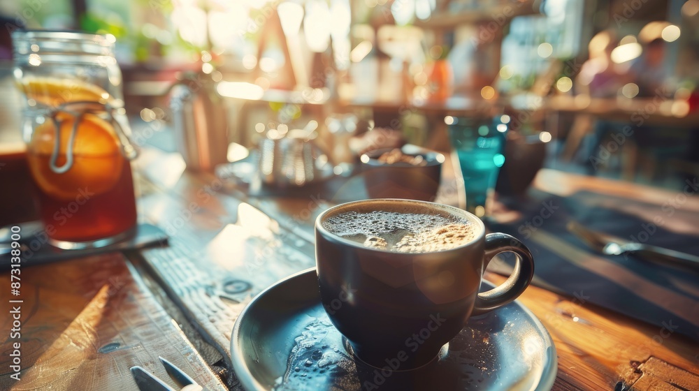 Black coffee served in a restaurant for business or social meetings Black coffee served in a restaurant for business or social meetings