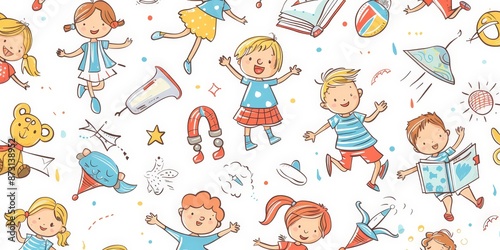 Whimsical Children Activities in Colorful Illustration