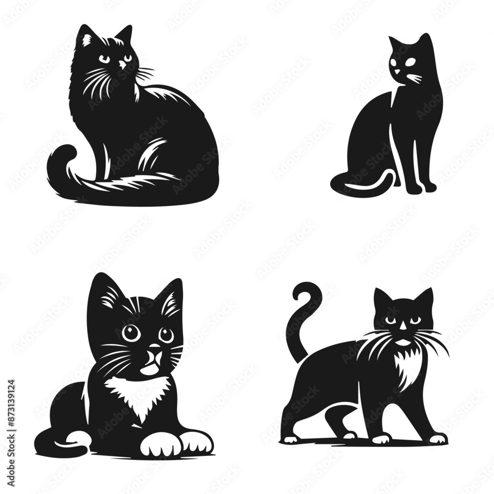 Very cute CAT vector silhouette set isolated on white background Very cute CAT vector silhouette set isolated on white background